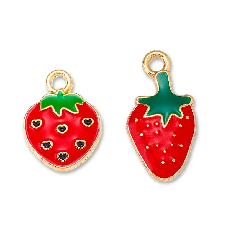 20 pcs/lot Fashion Alloy Enamel Gold Strawberry Pendant Accessories Charms for Women, Earrings/Necklace Handmade DIY Jewelry