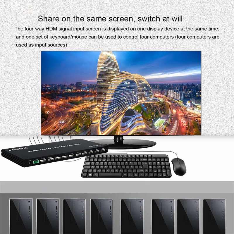 4K KVM HDMI Multi-viewer 8x1 HDMI KVM Multi Viewer Seamless USB Synchronous Switch 8 in 1 out Controller Support Mouse Traversal