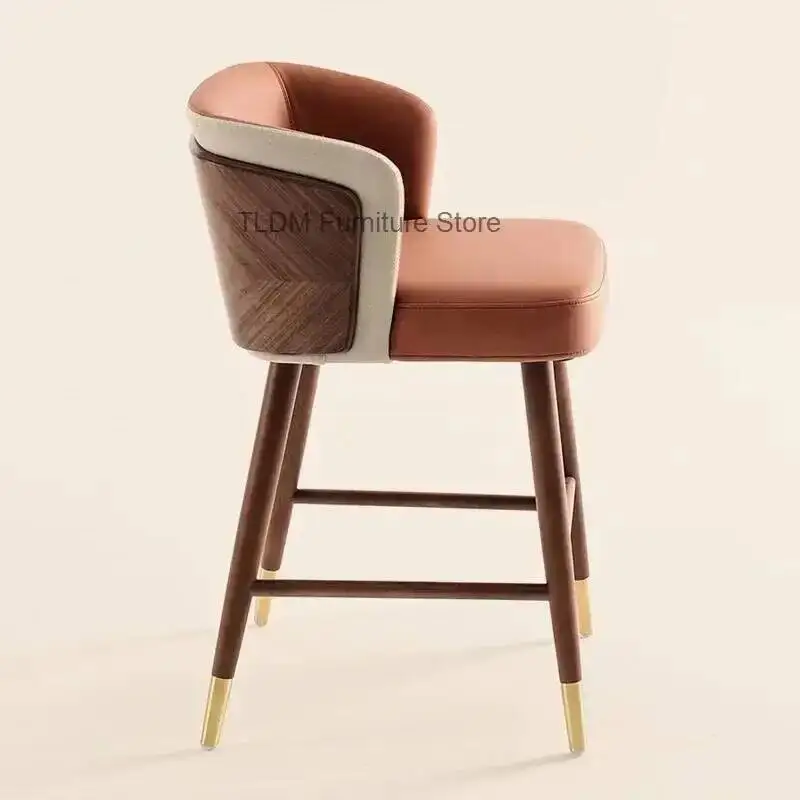 Stools Height With Hairdressing Bar Bar Stools Comfortable Back Accent Wood Leather Modern Computer Cadeira Unique Furniture