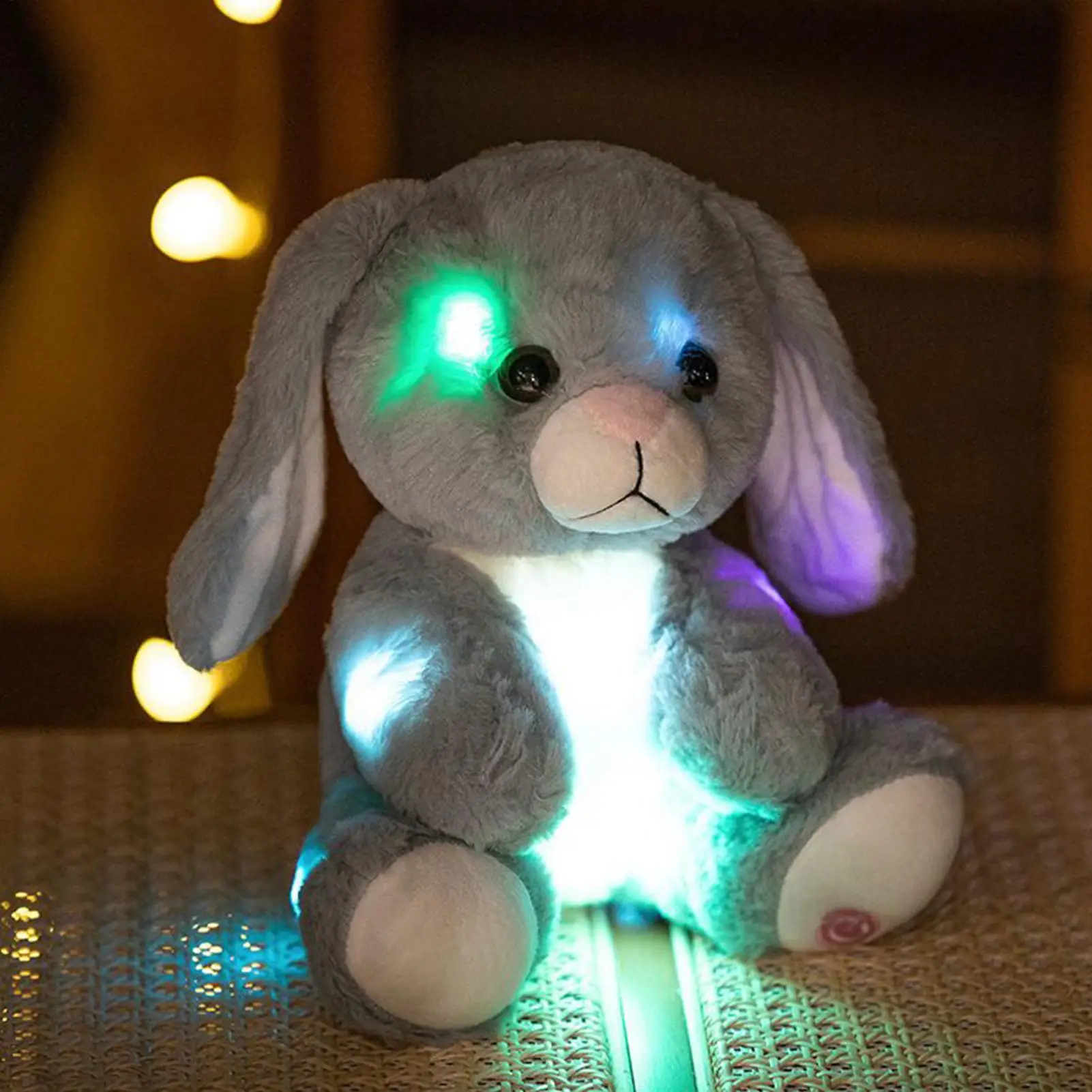 Leuke kleurrijke gloeiende konijntje knuffel lichtgevende creatieve oplichtende LED gevulde konijntje nieuwjaarscadeau kinderverjaardagscadeau