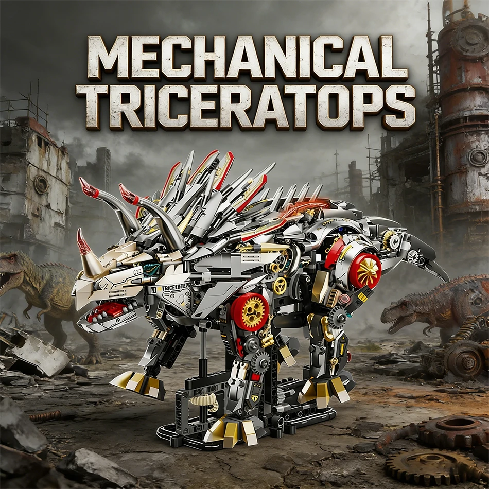 

1688 PCS Motorized Mechanical Triceratops Model Building Blocks LED Jurassic Dinosaurs Park Bricks Toys Ornaments for Kids Gifts