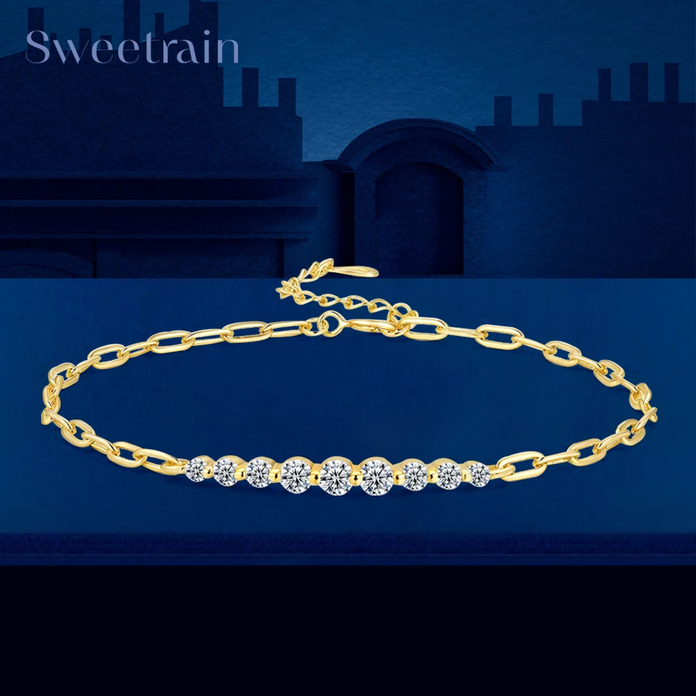 

Женские браслеты Sweetrain с муассанитом, регулируемая цепочка, стерлинговое серебро 925 пробы, изящный браслет из золота 18 карат, сертифицированный GRA