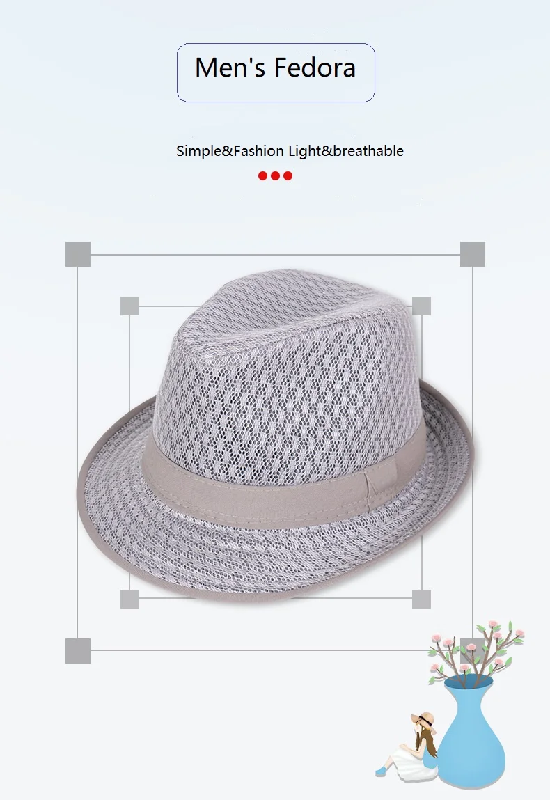 Sommer Mesh atmungsaktives Material Männer Fedoras Erwachsenen Bowler Hüte klassische Version Chapeau Hüte – Detail 1