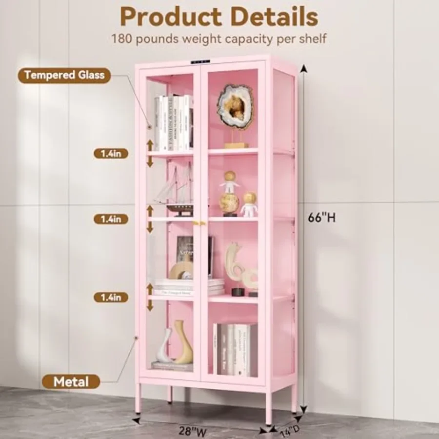 66 Glass Display Cabinet with 8-Color LED for Collectibles: premium tempered glass, sleek black frame, adjustable lighting, spa - view 3
