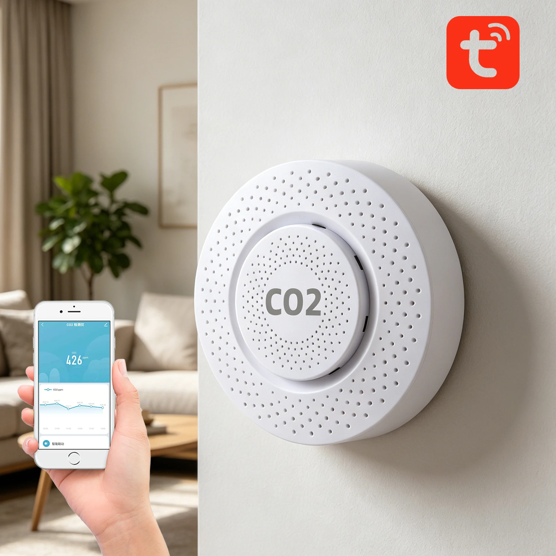 Tuya CO2 Carbon Dioxide Sensor CO2 Detector NDIR  Alarm Smart Home Linkage tuya Air sensor Smart Life APP