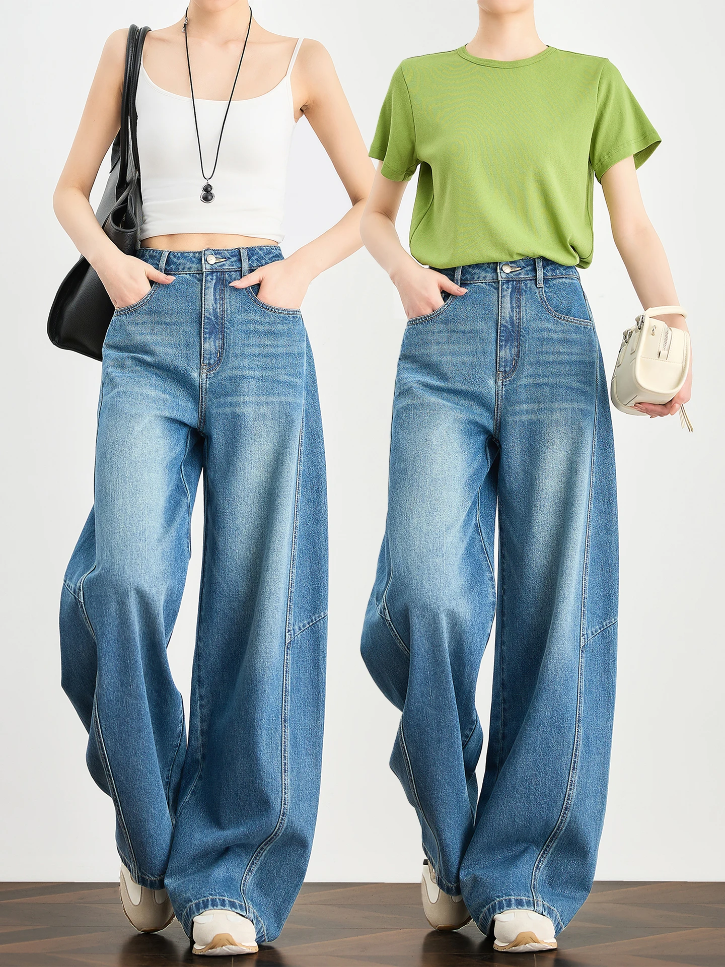 

High Waist Arc Design Loose Floor-Length Jeans Women's New 2026 Slim Wide Leg Pants Tall Women's Dragging Pants