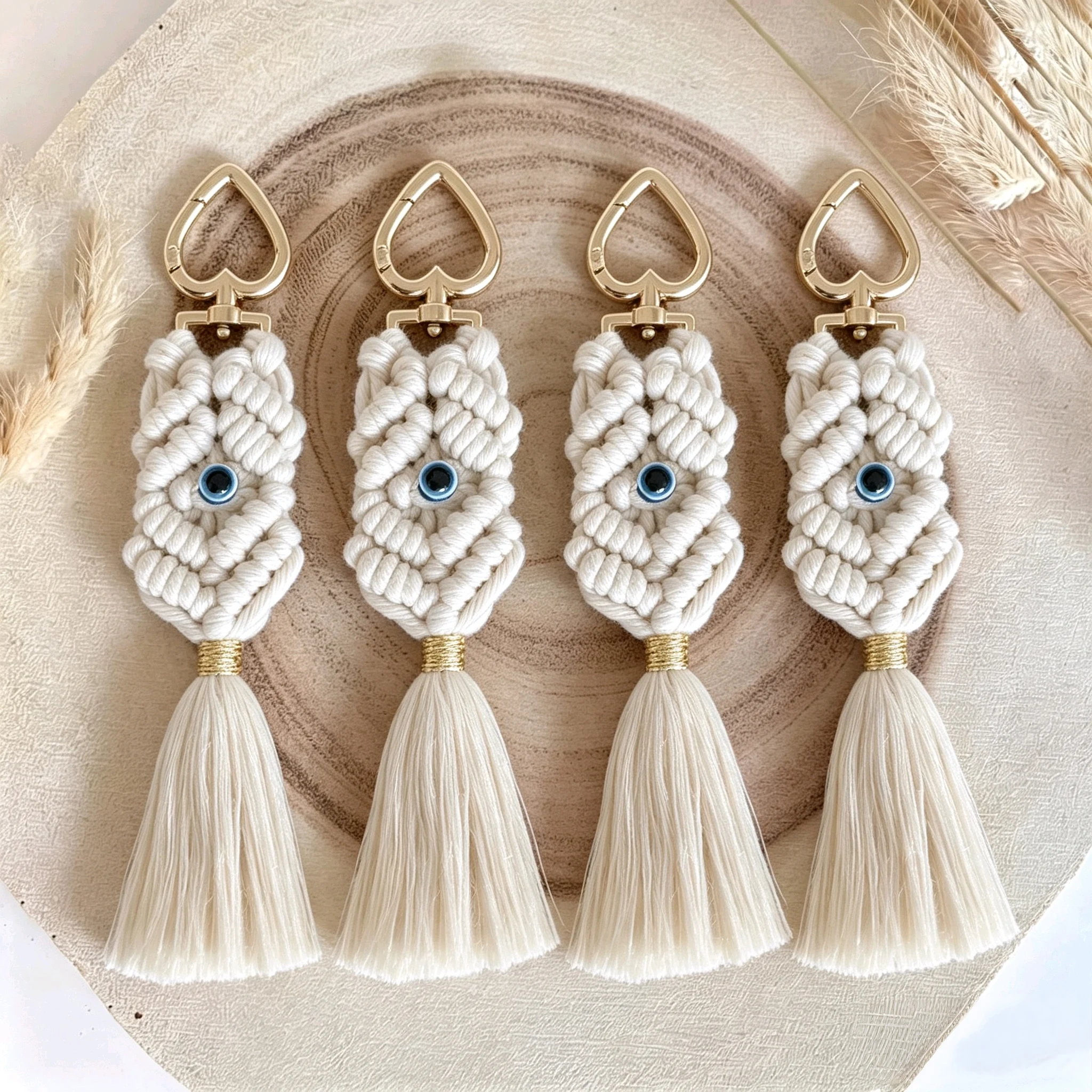 Macrame Evil Eye Keychain Boho Hand Woven Tassel Bag Charm Vintage Ethnic Style Key Ring for Car Keys Purse Handbag Accessories
