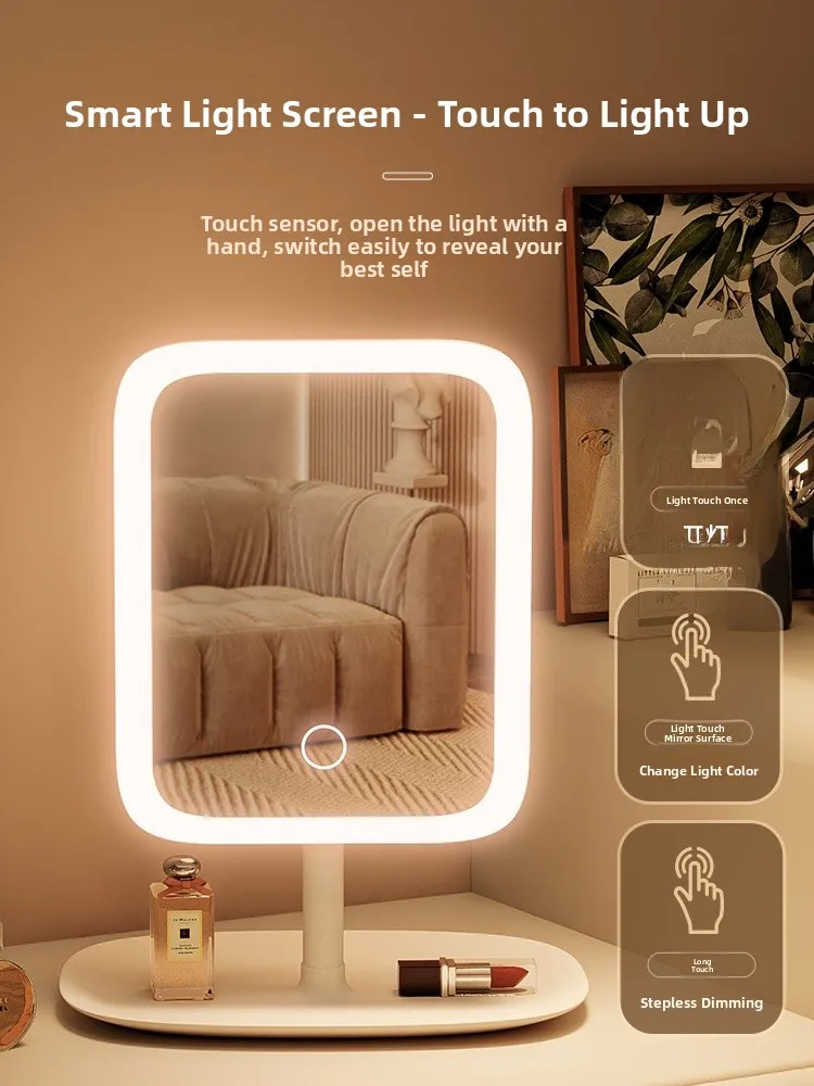 ポータブル LED 化粧鏡デスクトップ照明女子学生寮コンパクト旅行サイズ化粧鏡北欧スタイル