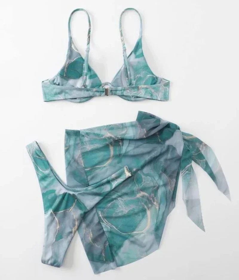 Mulheres sexy biquíni malha maiô impresso de três peças conjunto biquinis beachwear boho maiôs verão tankini banho