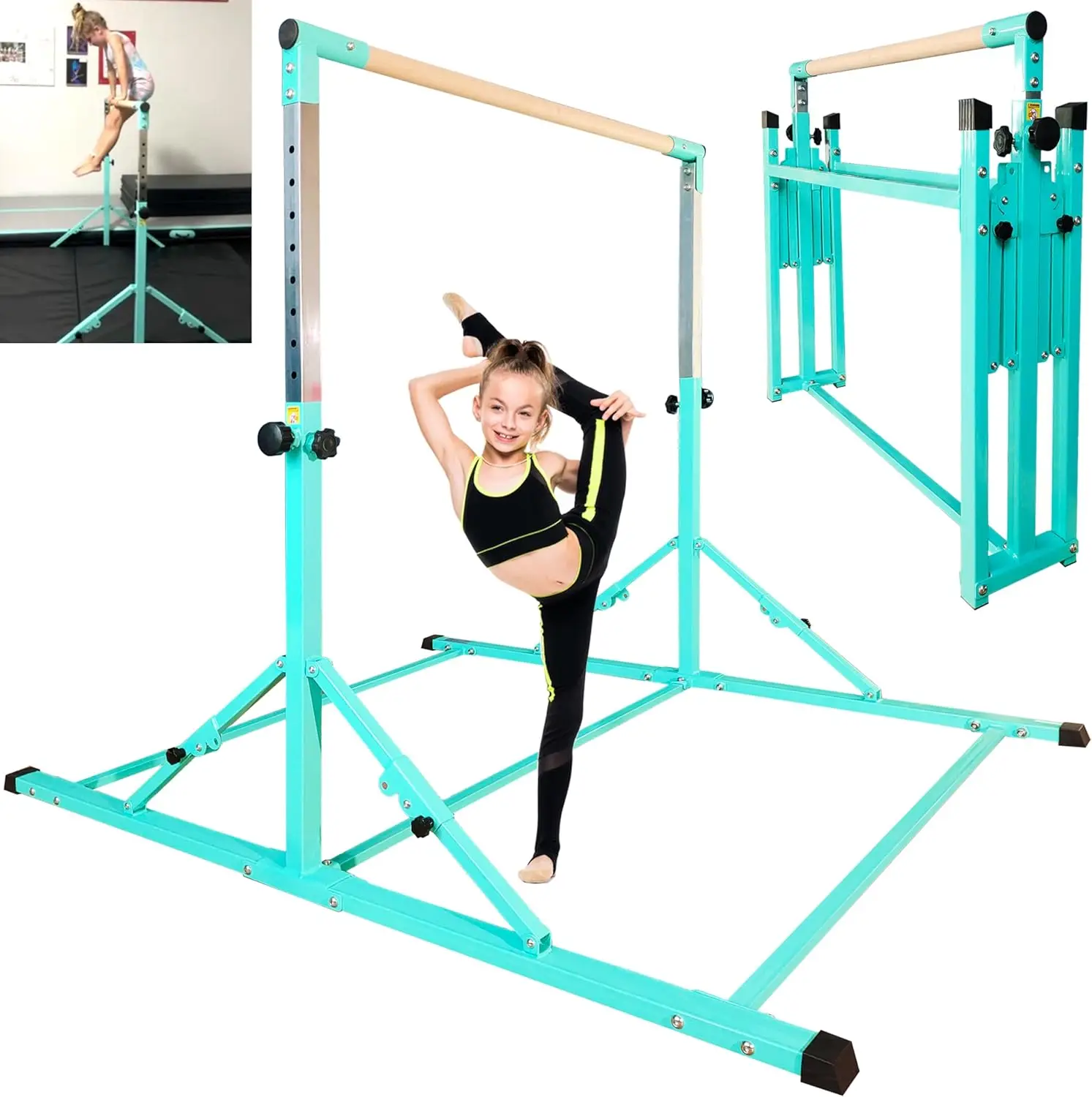 Foldable Gymnastics Bar, 6FT Gymnastic Horizontal Bars, Folding Training Bar for Kids and Teenagers 3-18, Weight Limit 500 LB, A