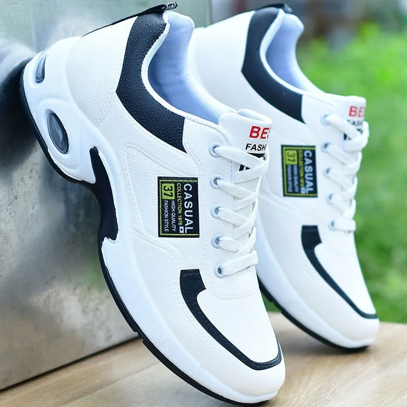 

Men's Sports Shoes Light PU Leather Casual Shoes Outdoor Non Slip Sneakers for Men Lace Up Running Shoes Vulcanized Shoe Tennis