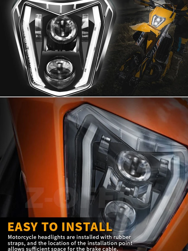 المصباح الأمامي للدراجة الترابية، مصباح LED DOT مع شعاع عالي ومنخفض DRL، لدراجة نارية إندورو ATV EXC XCW SXF SX 125 250 300 350