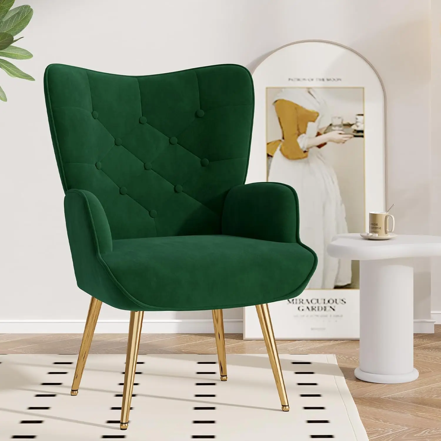 

Кресло в стиле Mid-Century Modern с велюровой обивкой, высокой спинкой на пуговицах, мягкое кресло-крыло с металлическими элементами, на заказ