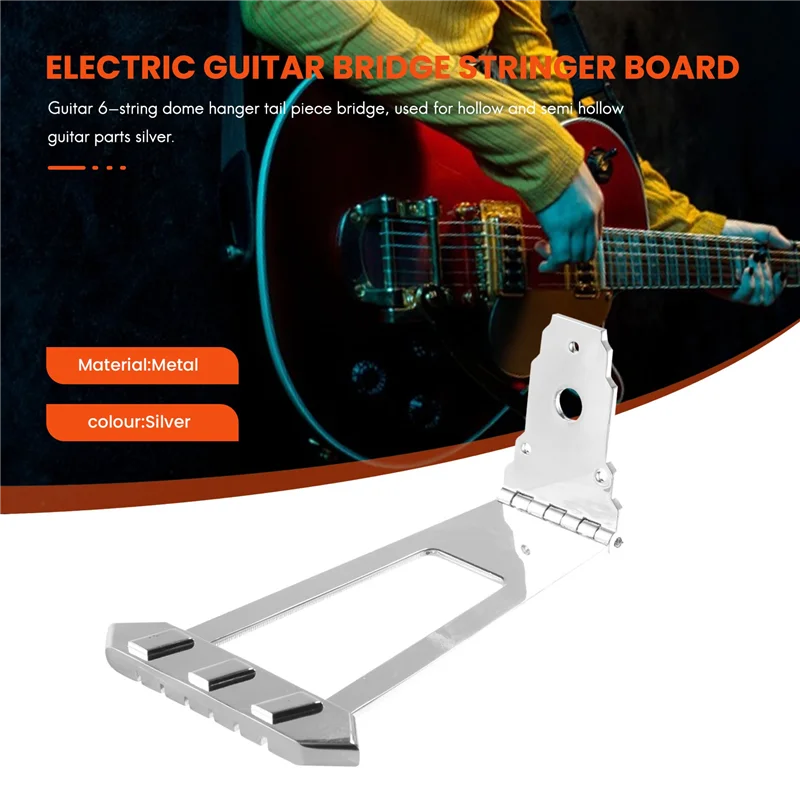【New User-Coupon!】Guitar 6 Strings Jazz Archtop Trapeze Tailpiece Bridge for Hollow Semi Hollow Guitar Parts Silver - Image 3
