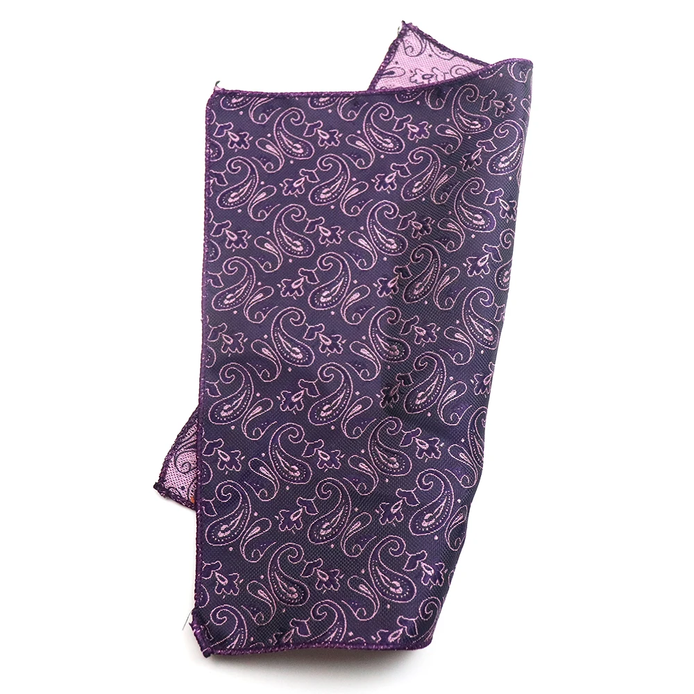Fashion Polyester Paisley Pocket Square 23cm Mens Elegant Navy Brown Color Handkerchief Business Formal Dress Suit Accessories