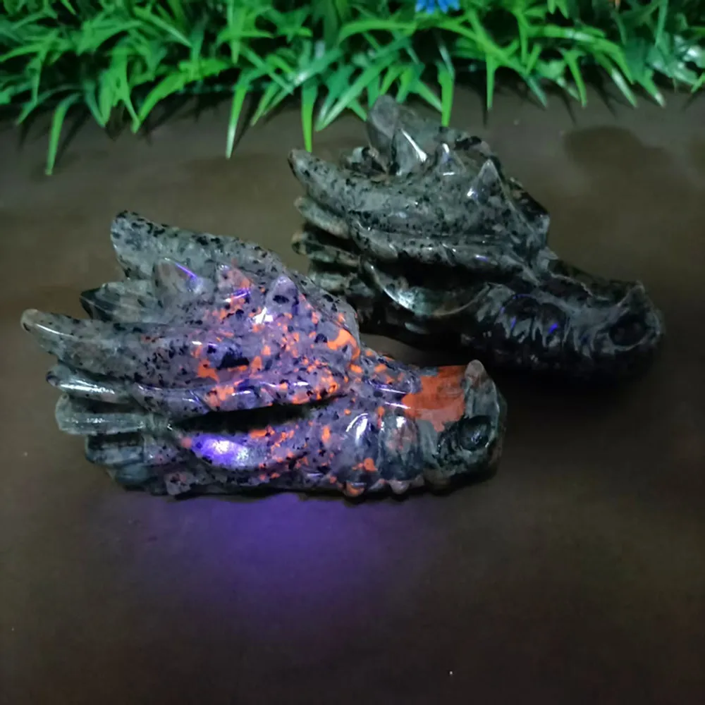 Natural energy quartz gemstone flame stone carving Reiki dragon head bone yellow light chakra therapy