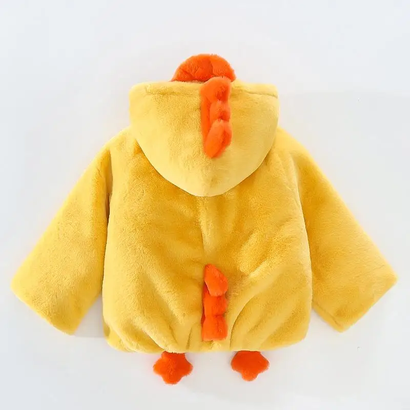 Winter Girls' New Solid Color Cartoon Cute Plush Fashion Windproof and Warm School Party Chick Hairy Hoodie for 1-4 Years