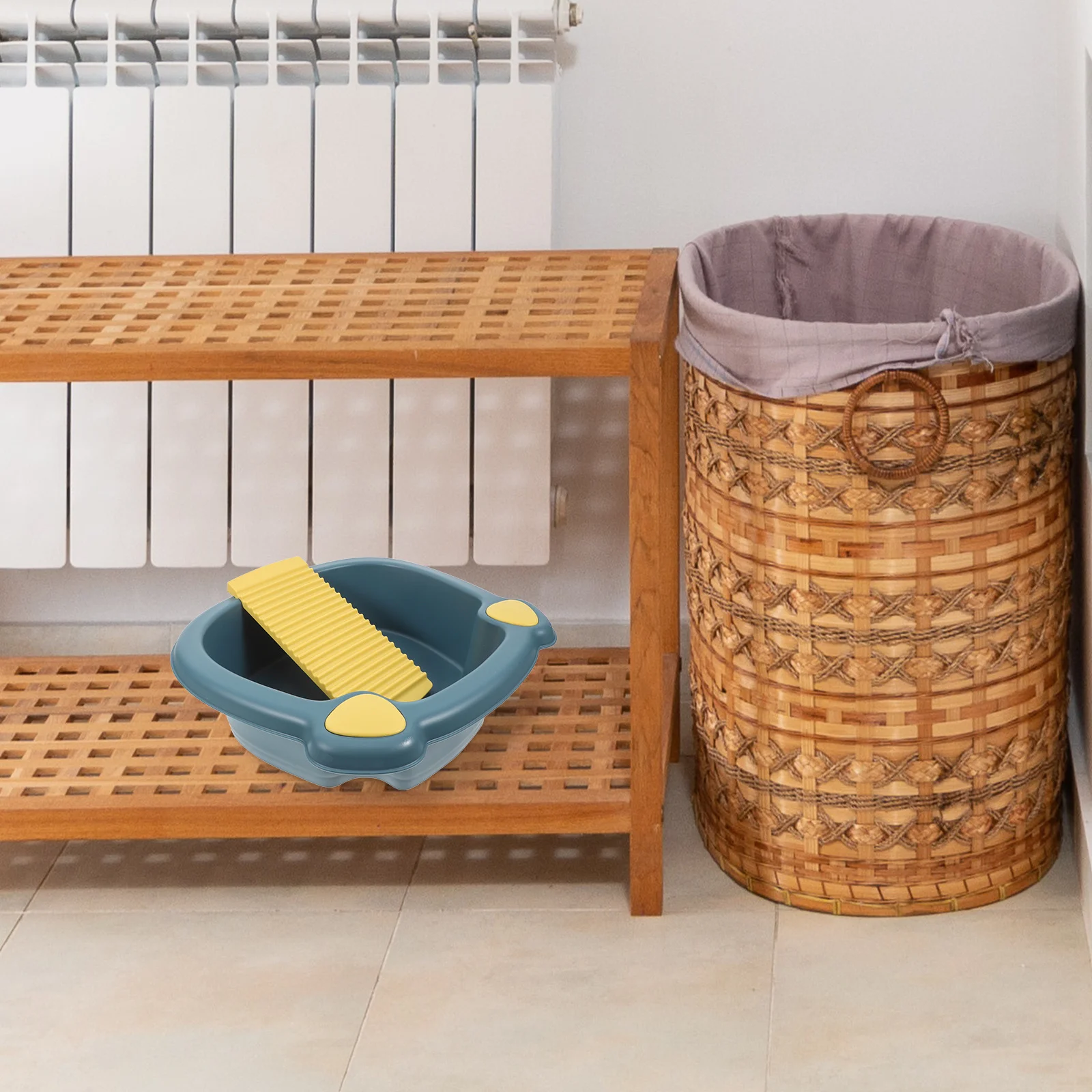 

Laundry Bucket With Washboard Multifunctional Plastic Washing Basin For Handwashing Clothes Compact Size For Home Foot Soaking