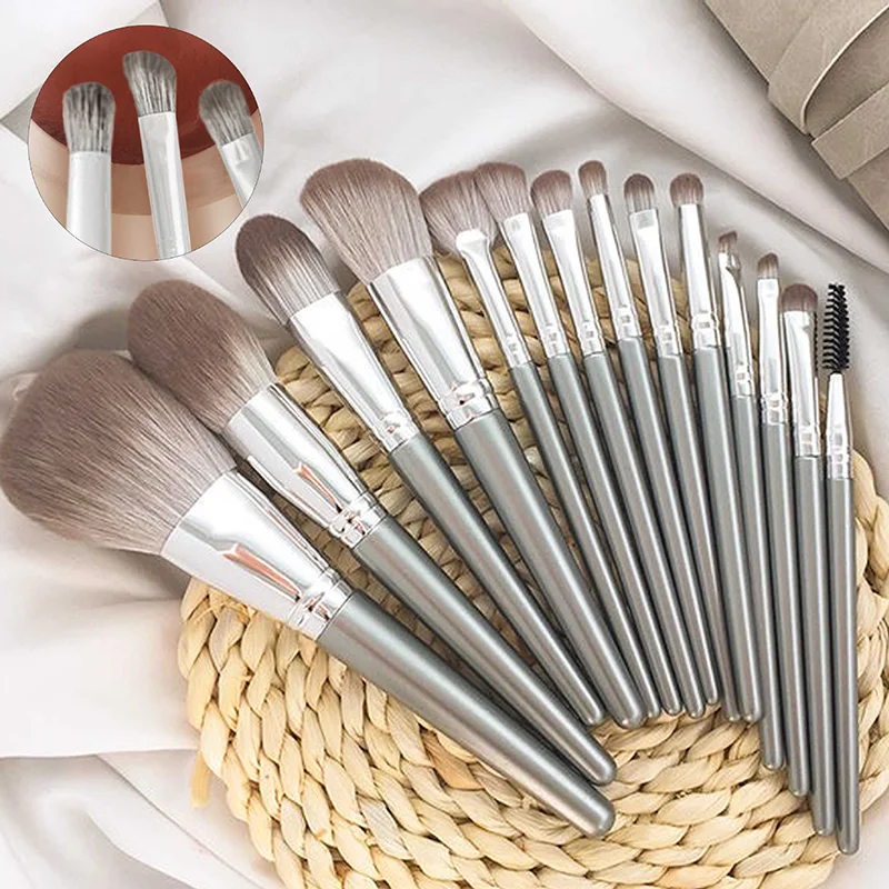 Ensemble de pinceaux de maquillage à poils souples, 14 pièces, avec pinceaux pour poudre, Blush et fond de teint, Kit d'outils cosmétiques professionnels pour débutants