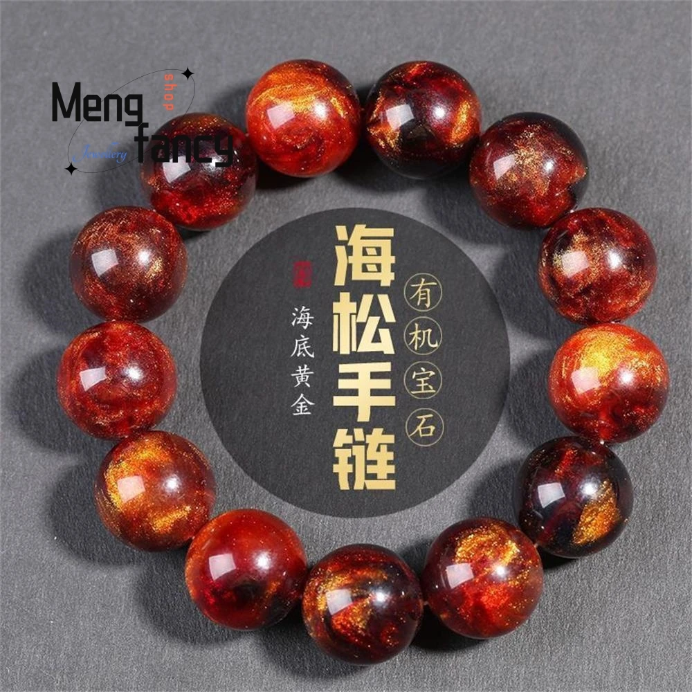 

Natural Medicine King Golden Silk Pine Hand Bracelet Round Beads Blood Willow Coral Wenwan Exquisite High-grade Fashion Jewelry