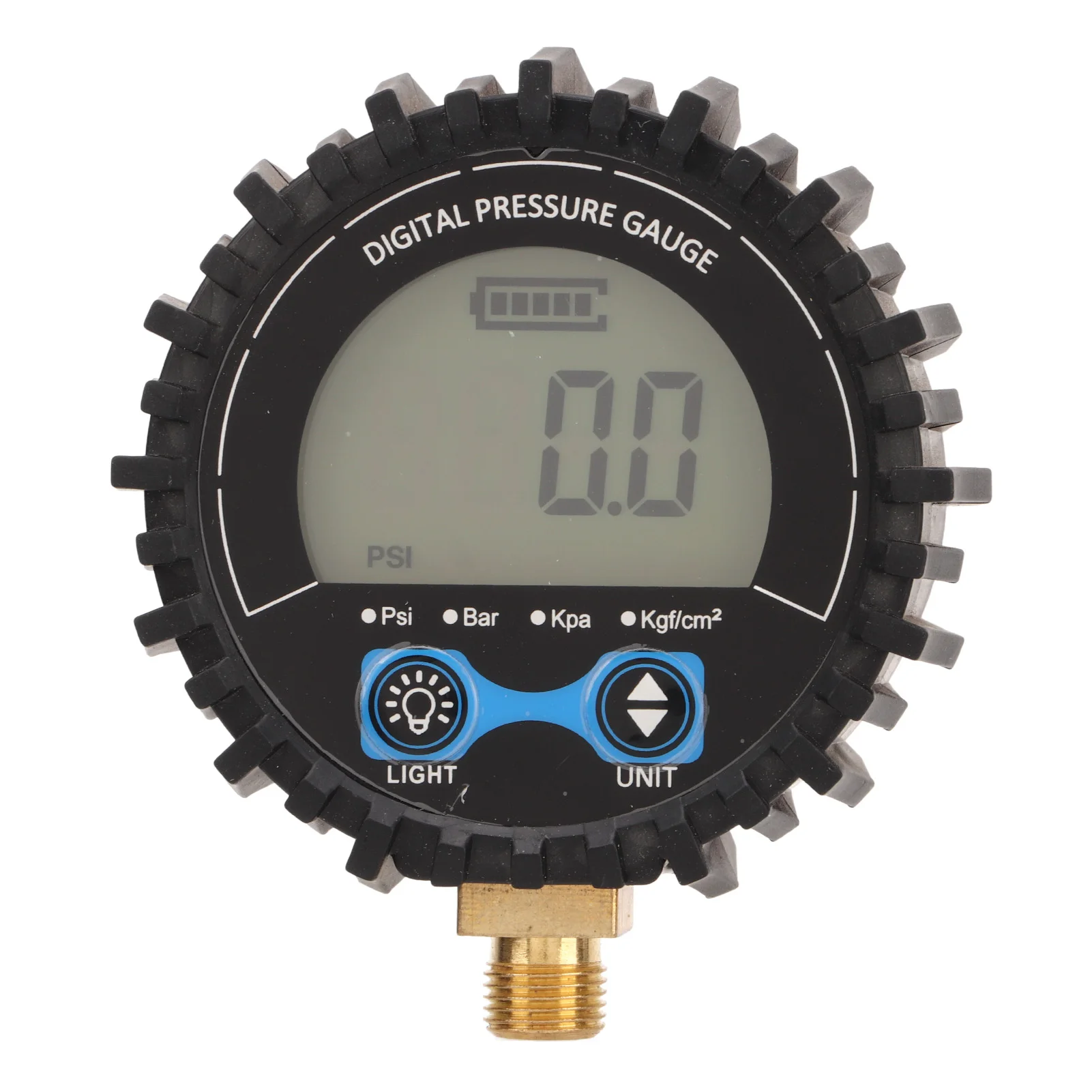 Digital Tire Pressure Gauge LCD Display Four Unit 3‑200PSI Wheel Tyre Air Inflator Monitoring Tester M11x1 Thread Blue Backlight