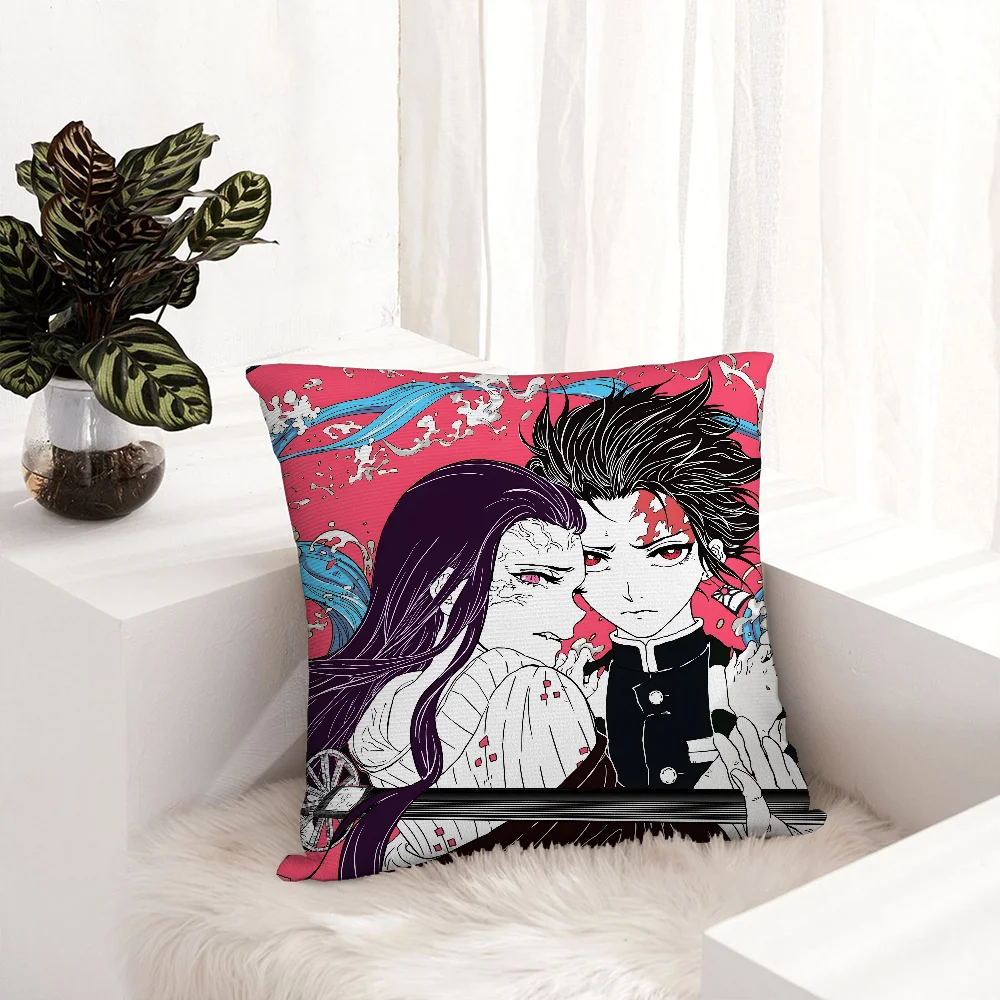 Anime D-Demon Slayer Pillow Case Plush Fabric Soft Pillowcase Double Sided Print Sofa Cushion Cover Throw Pillow Cover