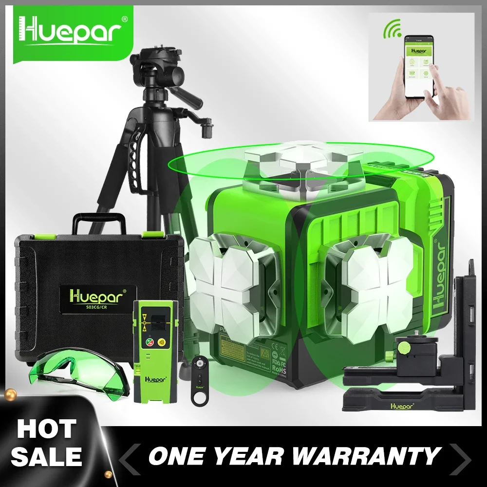 Huepar-kits Laser Controle Remoto Linha Cruzada Auto Nivelamento Bluetooth Nível Laser Bateria de Lítio-ion Carry Case Rígido 3d
