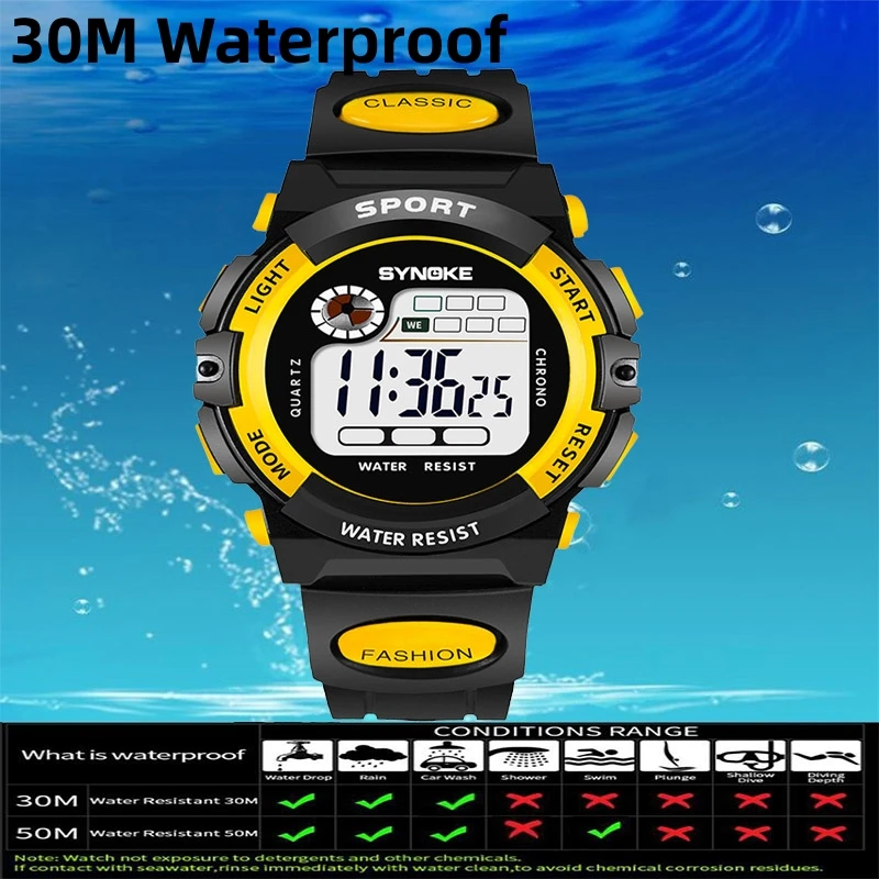 Synoke Kids Digital Sport\'s Watches Fashion PU Strap Led Waterproof Boy Girl Military Wristwatch Student Alarm Clock