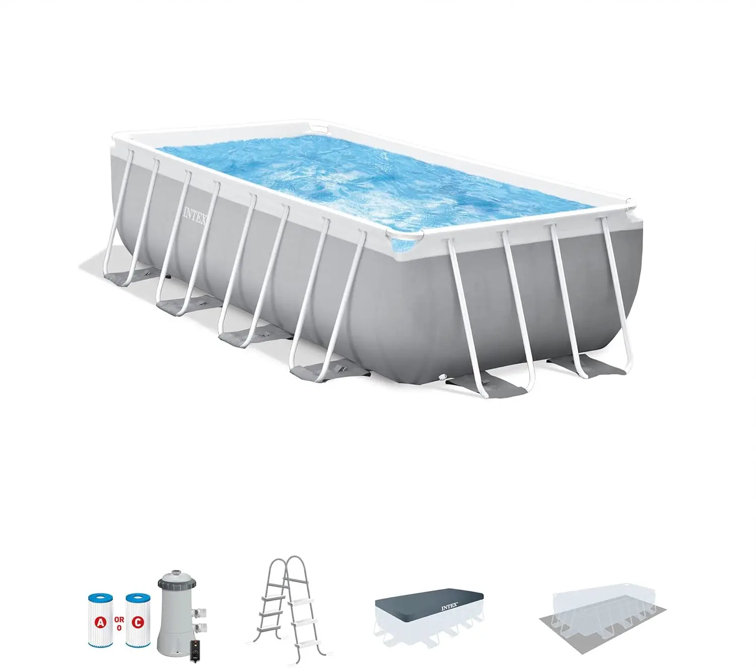 26791EH   Premium Rectangular Above Ground Swimming Pool Set: 16ft x 8ft x 42in – Complete Set Includes 1000