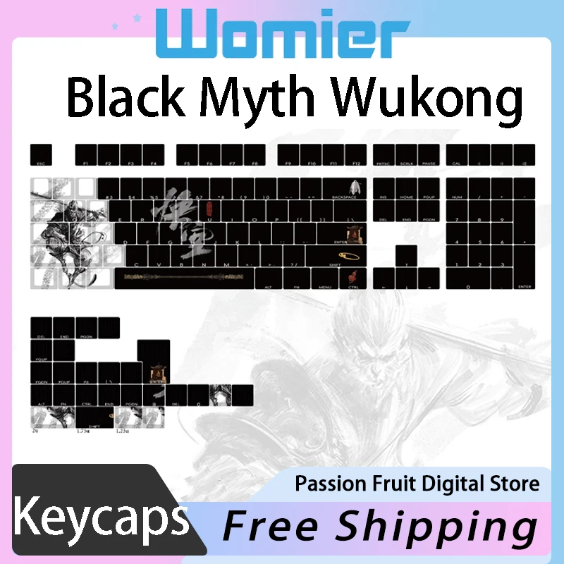 

Womier Black Myth Wukong Keycaps PBT Material 130 Keys Mechanical Keyboard Keycaps For Wooting60 F75 PC Gamer Accessories