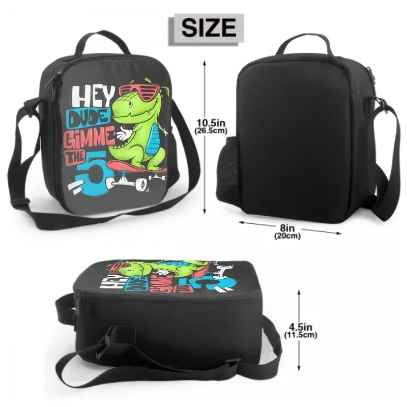 Cute Skateboard Dinosaur Urban Print Insulated Lunch Bag for School Office Picnic Tote Lunch Box Containers Reusable Cooler Bag