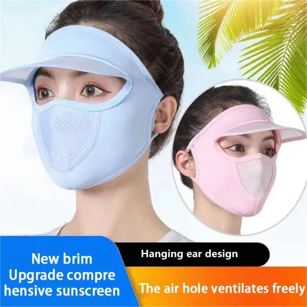 Ice Silk Full Face Mask,Sun Hats for Women UV Protection Thin,Sun Shade Hats for Women Ponytail Summer Cycling Outdoor