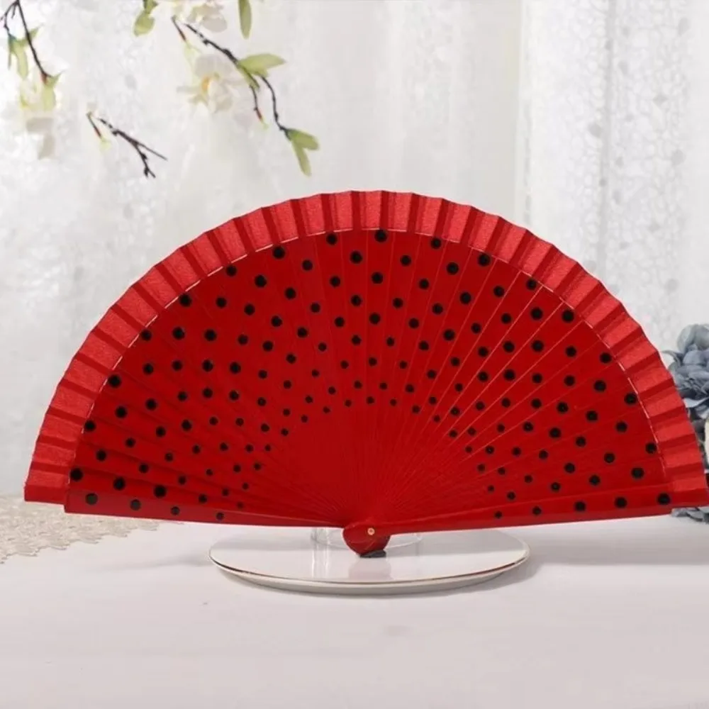 Elegant Dots Pattern Flamenco Spanish Folding Fan Wood Handle Colorful Hand Fan Vintage Dancing Fan Home