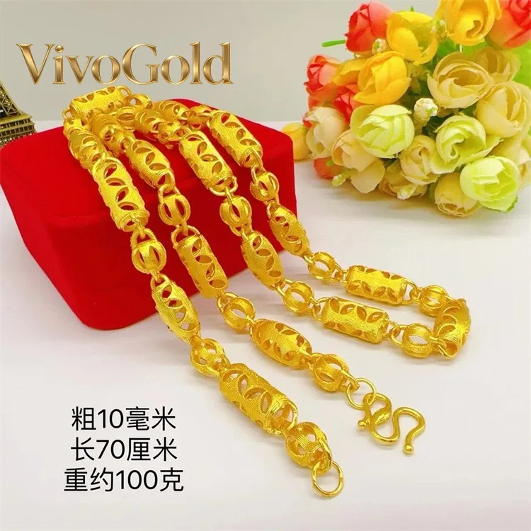 

VivoGoldMen's boutique 9999 24K real gold hollow M-buckle men's necklace cylindrical necklace hollow lantern style gold jewelry
