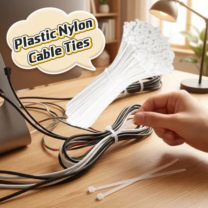 1000/100Pcs Plastic Nylon Cable Ties Self-locking Cord Ties Straps Adjustable Cables Fastening Loop Home Office Wire Zip Ties