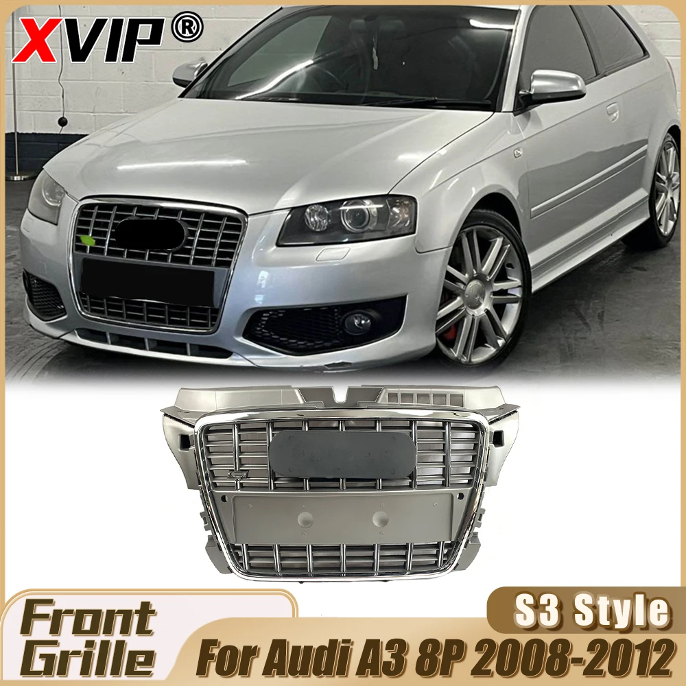 

XVIP Chrome Grey S3 Style Upper Grille Grid For Audi A3 8P 2008-2012 Glossy Black Honeycomb RS3 Style Bumper Grilles Grill Mesh