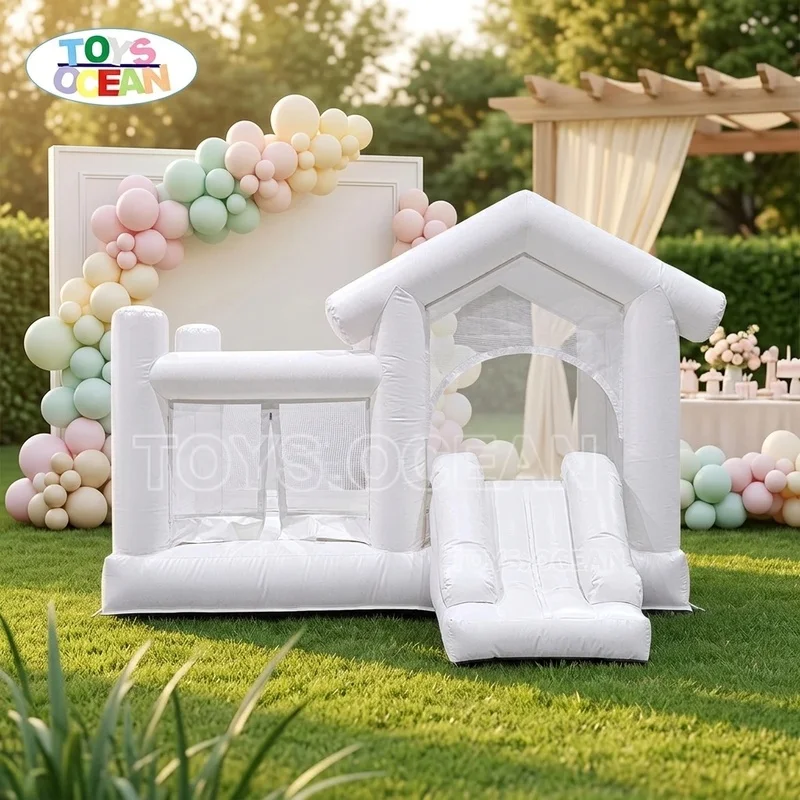 Pure White PVC Inflatable Bouncy House with Slide Commercial Use Jump House for Camping School Indoor Outdoor Activities