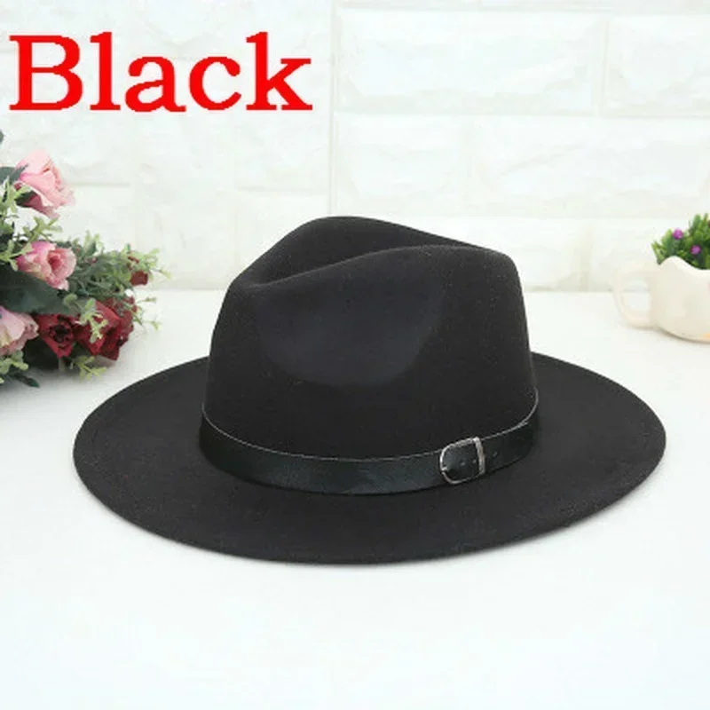 Men Creative Gifts Fashion Western Cowboy Men\'s Hat English Style Woolen Hat Flat Top Flat Brim Black Top Hat Accessories