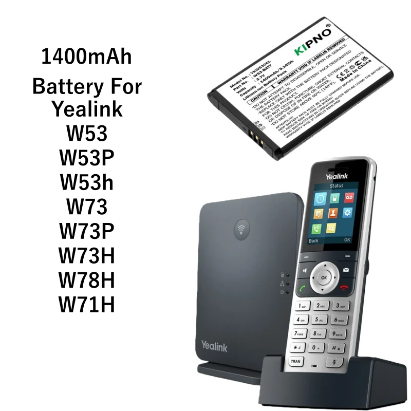 

KIPNO Cordless Phone Battery 1400mAh forYealink W53 W53P W53h W73 W73P W73H W53-BATT YLLP463346C800CLS YLLP523446C1010CTM
