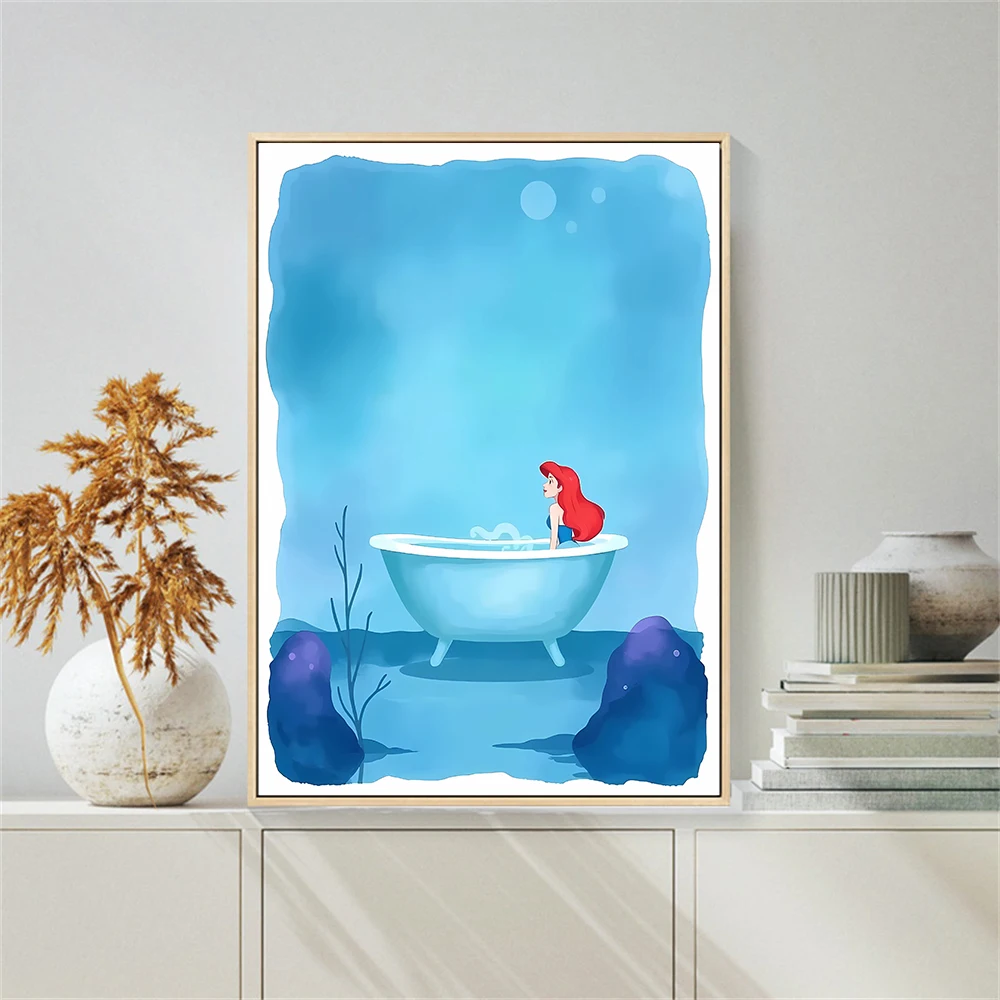 

Little Mermaid Ariel in Bathtub Bathroom Art Print Disney Bathroom Wall Decor Cute Bathroom Art Canvas Poster Mermaid Home Decor