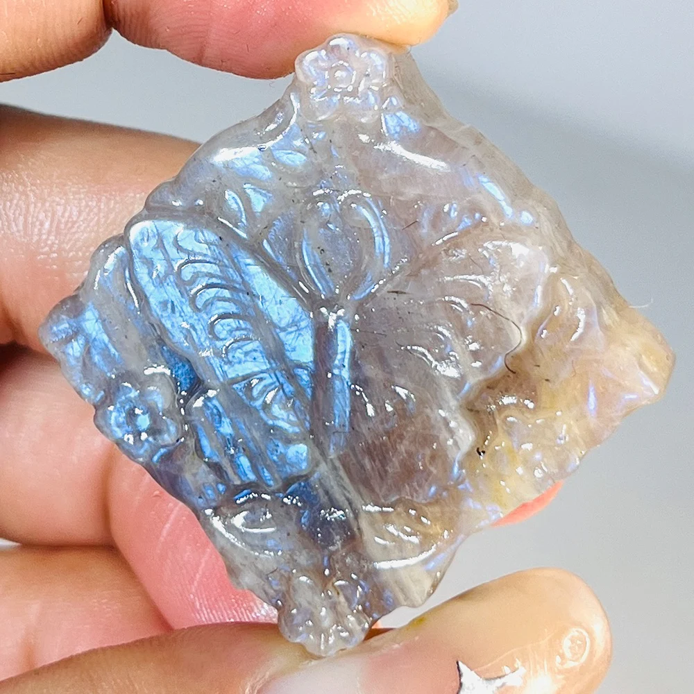 1pc Natural Crystal Moonstone Handmade Carved Butterfly Cube Carving, Flashing Light Blue Gemstone Hand Crafts For Decoration