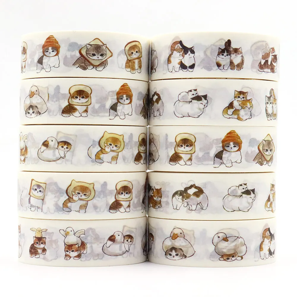 NEW 1PC 15mm x 10m Cute Cats Washi Tapes Masking Adhesive Washi Tapes office supplies scrapbooking stationary tapes