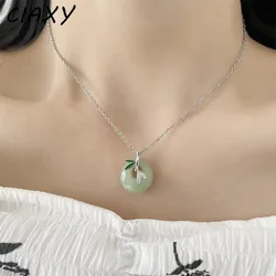 Silver Color Bamboo Leaf Round Pendant Necklace for Girls Personalized Jade Donut Best Friend Choker Ladies Summer Jewelry Gift