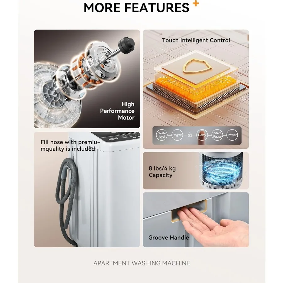 1.03 Cu. Ft. Portable Washing Machine with 8.8 LBS Capacity 10 Washing Cycles 5 Water Levels Drain Pump Included LED Display Id