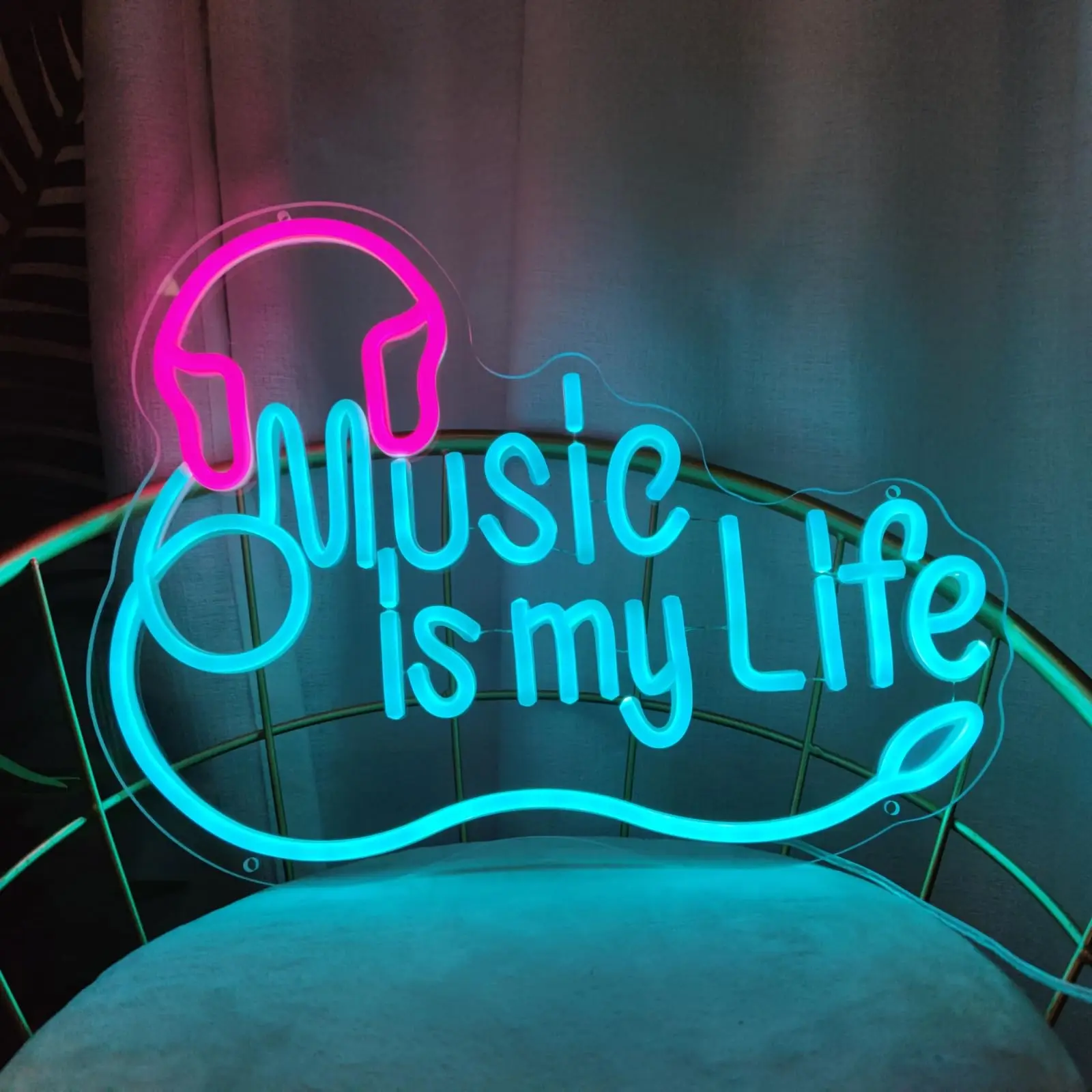 Music is My Life LED Neon Sign Headphone Neon Lights Signs Bedroom Room Music Studio Club Music Party Live Music Night Decor