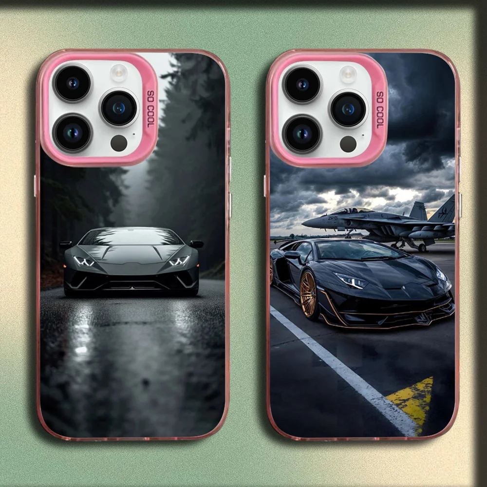 

Sport Car L-Lamborghinis Phone Case For iPhone 16,15,14,13,12,11,Mini,Pro,SE,MAX Pink Matte Silicone Cover