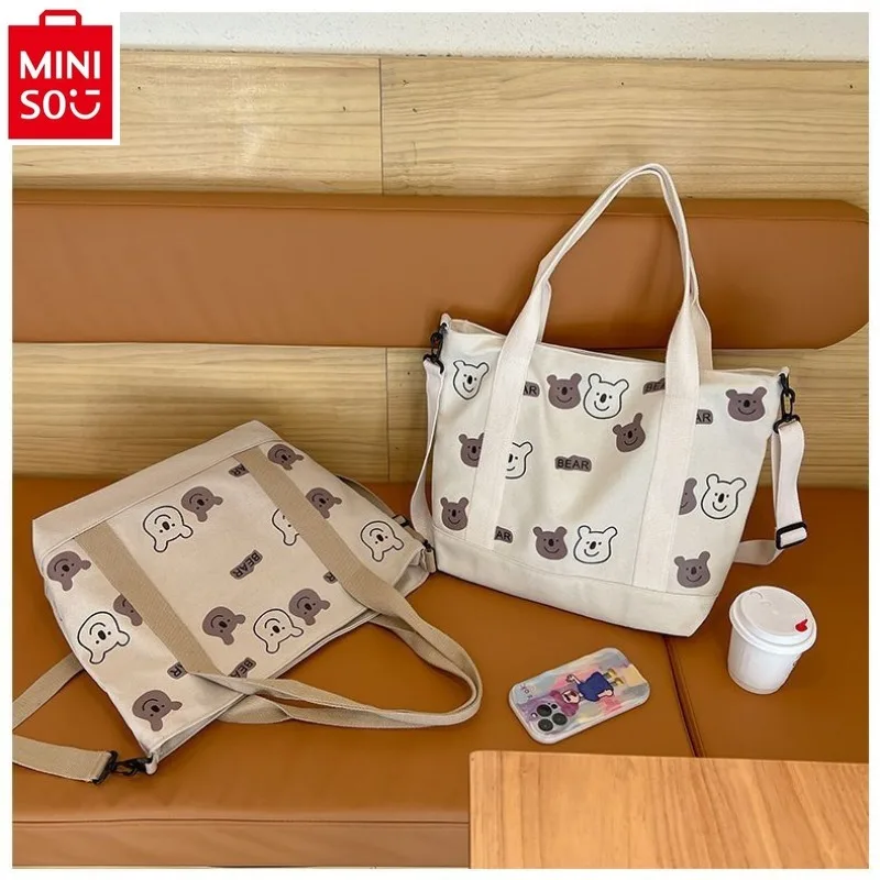 MINISO 2024 Fashion Cute Cartoon Winnie Bear Crossbody Bag for Women's Casual Sweet Large Capacity One Shoulder Handbag