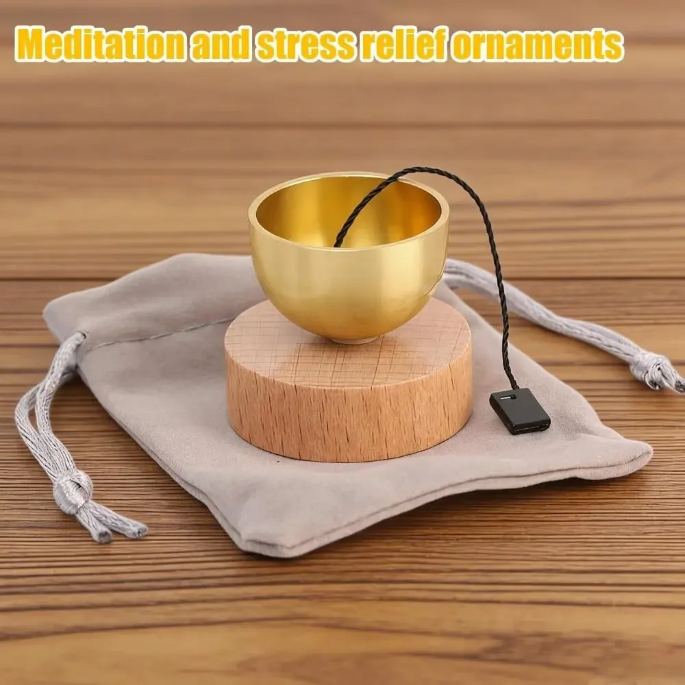 Mini Singing Bowl Set Small Portable Brass Meditation Sound Bowl with Copper Striker Ball Drawstring Pouch for Yoga Mindfulness