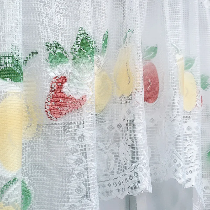 1pc Nordic White Fruit Pattern Half Lace Curtain Kitchen Coffee Curtains Valance For Small Window Bathroom