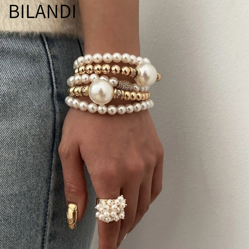 Bilandi Modern Jewelry Luxury Design 5 pcs Set Plastic Simulated Pearl Bracelets For Women Female Gifts Elegant Accessories